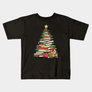 Bookworm Christmas Tree books Kids T-Shirt